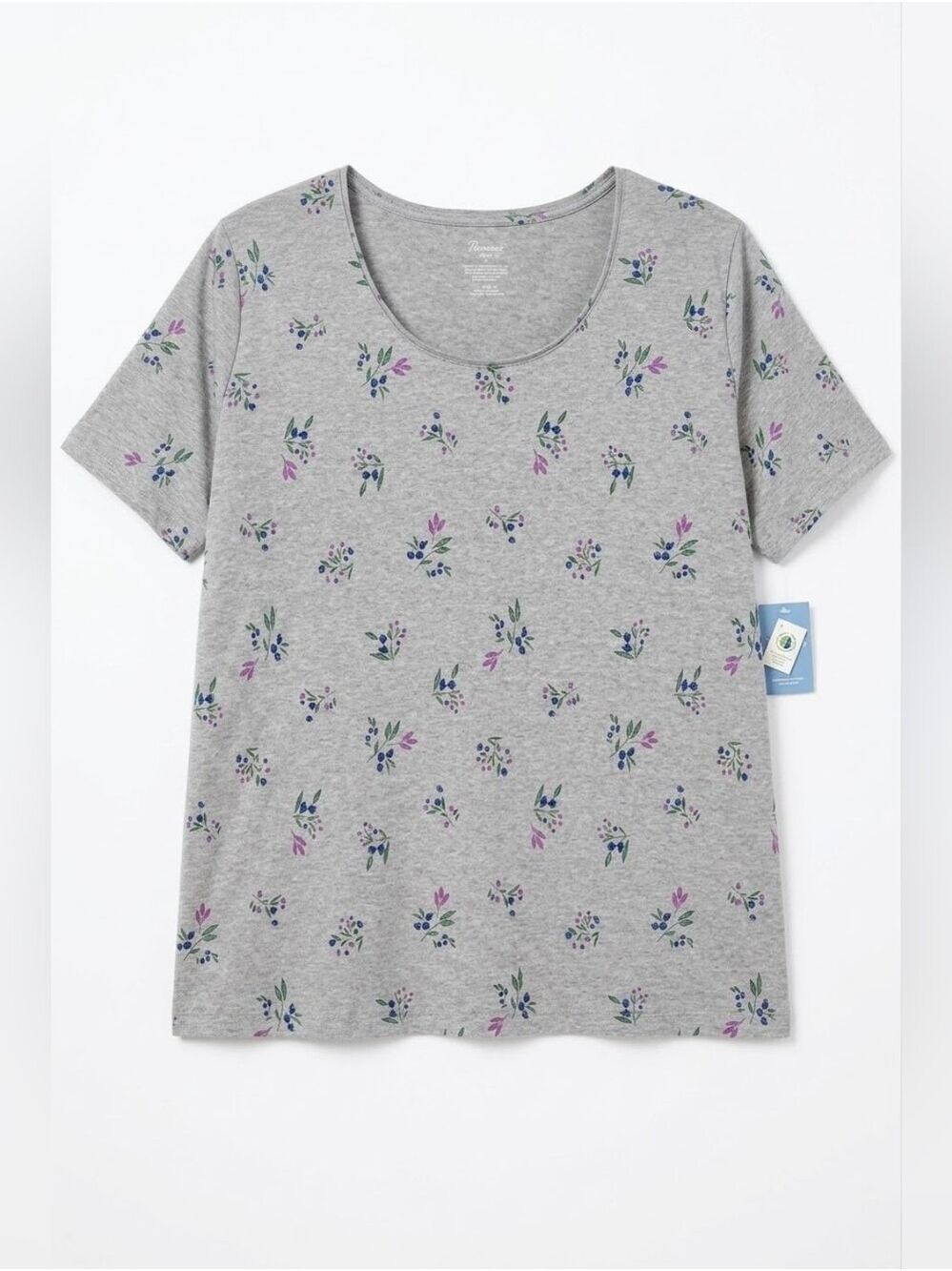 Penmens Plus Gray with Purple Floral Pattern Short Sleeve Tee, NWT, 4X